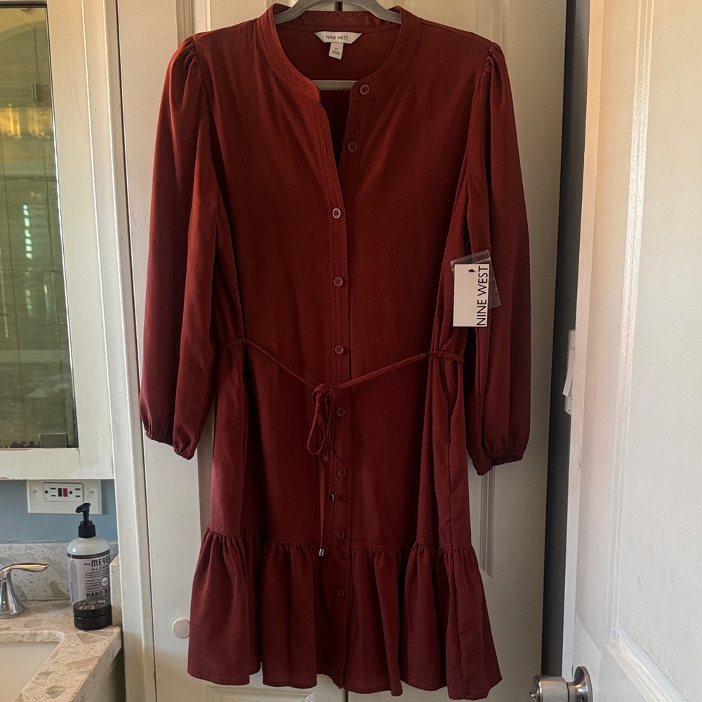 Nine West Women's Rust Long Sleeve Dress